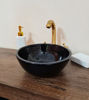 Picture of Glazed Black Ceramic Sink, Mid century Modern Washbasin - Minimalist Bathroom Vessel Sink - Solid Brass Drain Cap GIFT, Antique waschbecken