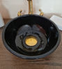Picture of Glazed Black Ceramic Sink, Mid century Modern Washbasin - Minimalist Bathroom Vessel Sink - Solid Brass Drain Cap GIFT, Antique waschbecken