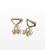 Elegant gold-tone drop earrings with white natural stones, featuring a unique inverted triangle design and handcrafted details.