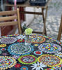 Picture of Cheerful floral mosaic round patio/garden tabletop; whimsical colorful flowered mosaic tabletop