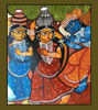 Colorful Pattachitra painting depicting Radha Krishna playfully with Gopis, celebrating Indian culture and tradition on paper.