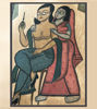 Framed painting of a couple, illustrating a sensual moment in traditional Bengal Pattachitra style with natural pigments.
