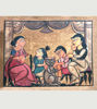 Charming Patachitra artwork of a family chatting at a table, celebrating village culture and storytelling.