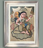 Framed Bengal Patachitra painting depicting a woman, expressing storytelling gestures, with a musician in the background.
