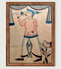 Handmade Bengal Patachitra artwork featuring a man with a fish, highlighting intricate details and earthy herbal colors.