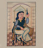 Handmade painting of a woman sitting elegantly in a chair, featuring traditional Bengal Pattachitra style and vibrant colors.
