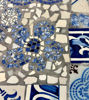 Picture of Blue and White Floral Portuguese Tile Mosaic Tabletop – Handmade Lisbon Art, Antique & Modern Ceramic Tile Design, Indoor/Outdoor Decor