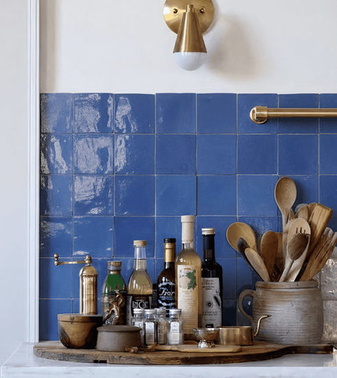 Picture of Royal Blue Zellige 4x4 Tile - Glossy Finish Kitchen Backsplash & Bath
