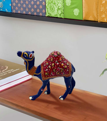 Picture of Handcrafted Enamel Style Metal Camel Showpiece – Colorful Rajasthani Camel Figurine Home Decor