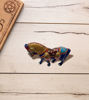 Hand-painted horse figurine with colorful enamel designs, showcasing intricate patterns and a glossy finish.